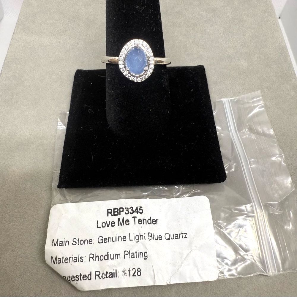 Bomb Party Size 10 ring genuine blue quartz rhodium plated RBP3345 - Picture 2 of 4
